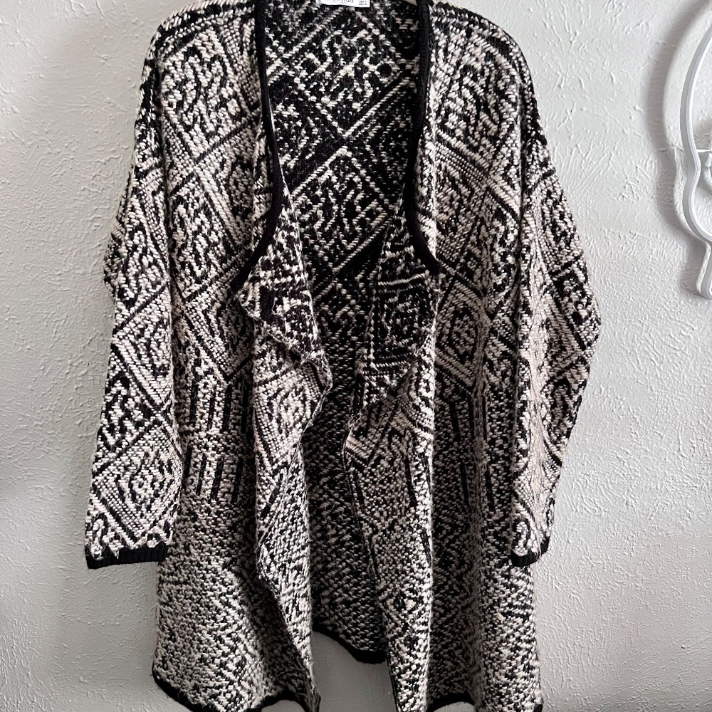 Mango Suit Reverse Stitch Printed Open Front Cardigan Size 4 / Small